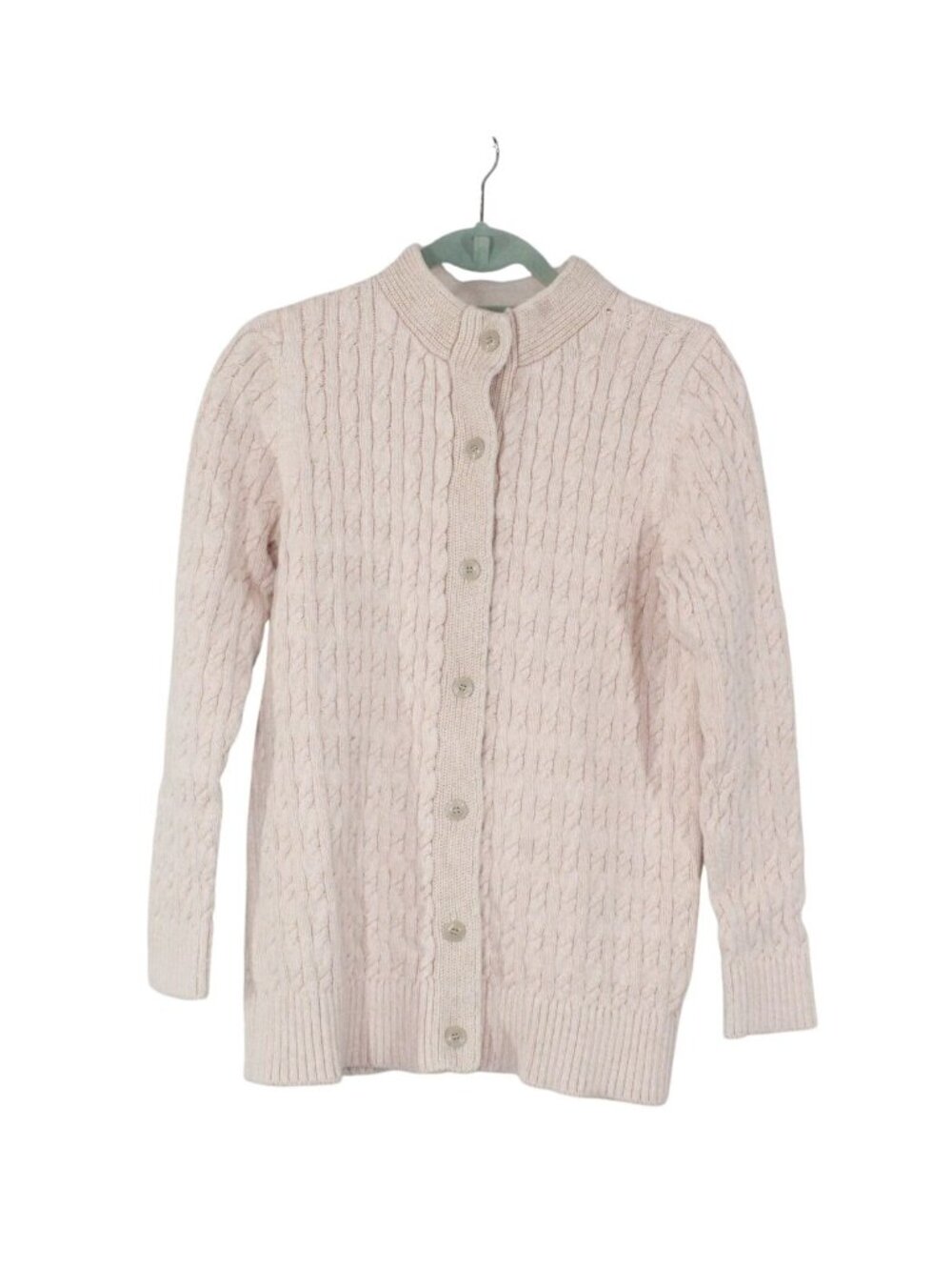 LL Bean Pink Cable Knit Cardigan Button Front Cotton Sweater Large